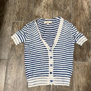 Loft XSP short sleeve cardigan, blue and white stripe